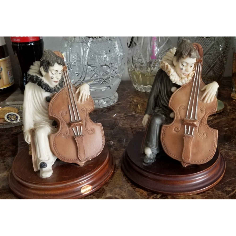 2 Vintage Clowns Playing Cello Made in Italy